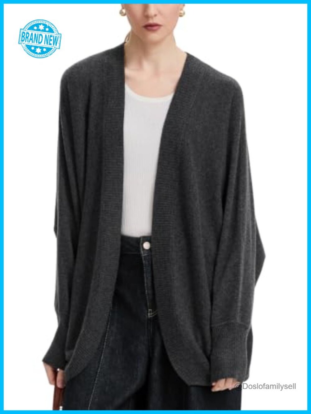 Merino Wool Open Front Cardigan Batwing Sleeve Shrug